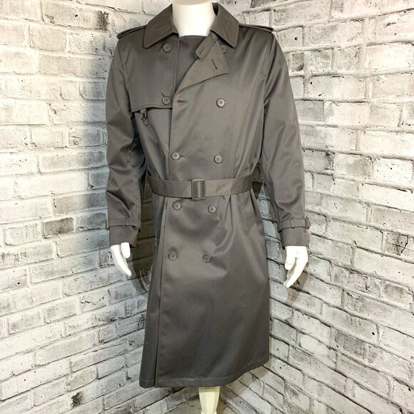 Vintage 90s Nino Cerruti Double Breasted Belted Grey Trench Coat - Picture 1 of 15